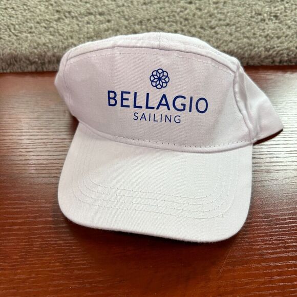VINTAGE Bellagio Hat Mens One Size White Blue Italian Sailing Strap Back Cap - Picture 1 of 7